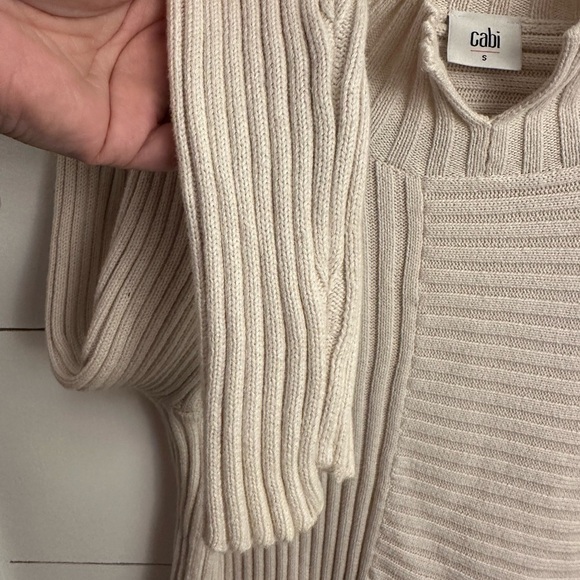 CABI D RING #3363 S rib asymmetrical cream tie back womans gorpcore sweater - Picture 11 of 13